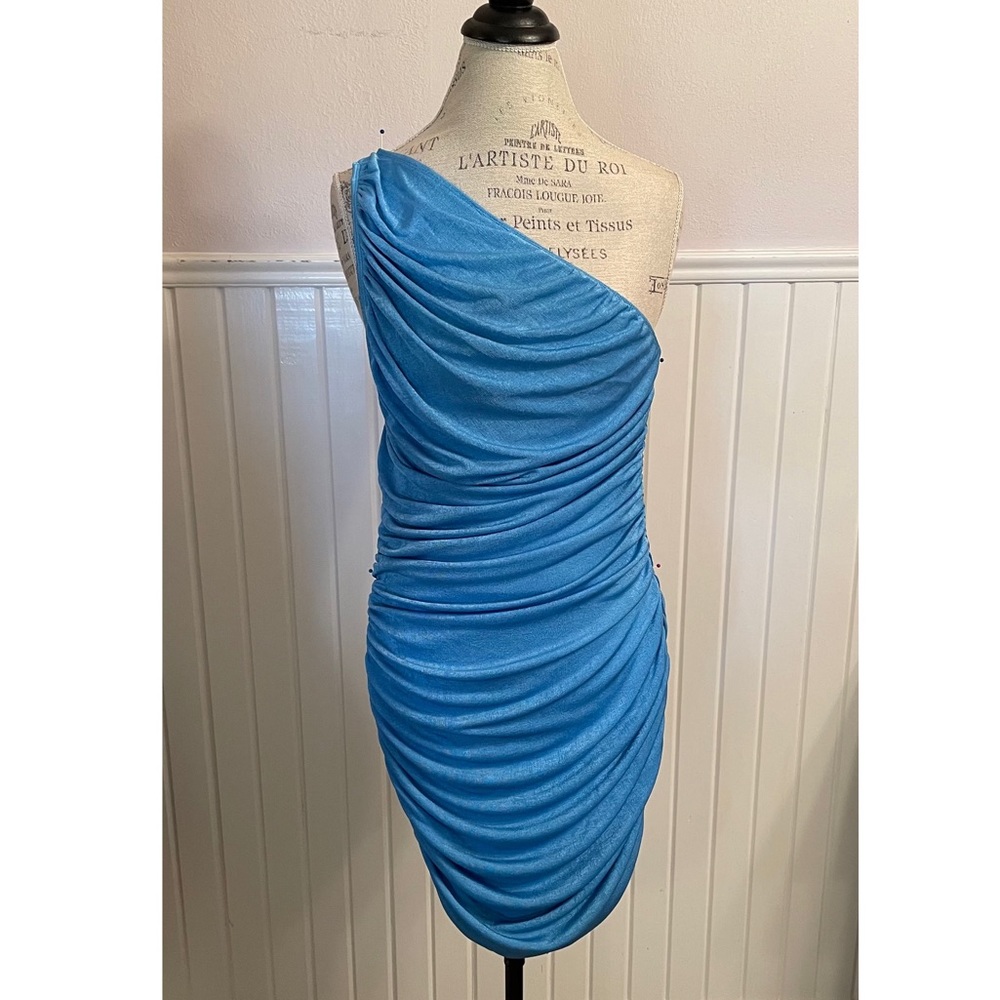 LIONESS “The Goddess Mini Dress Blue” Ruched Dress